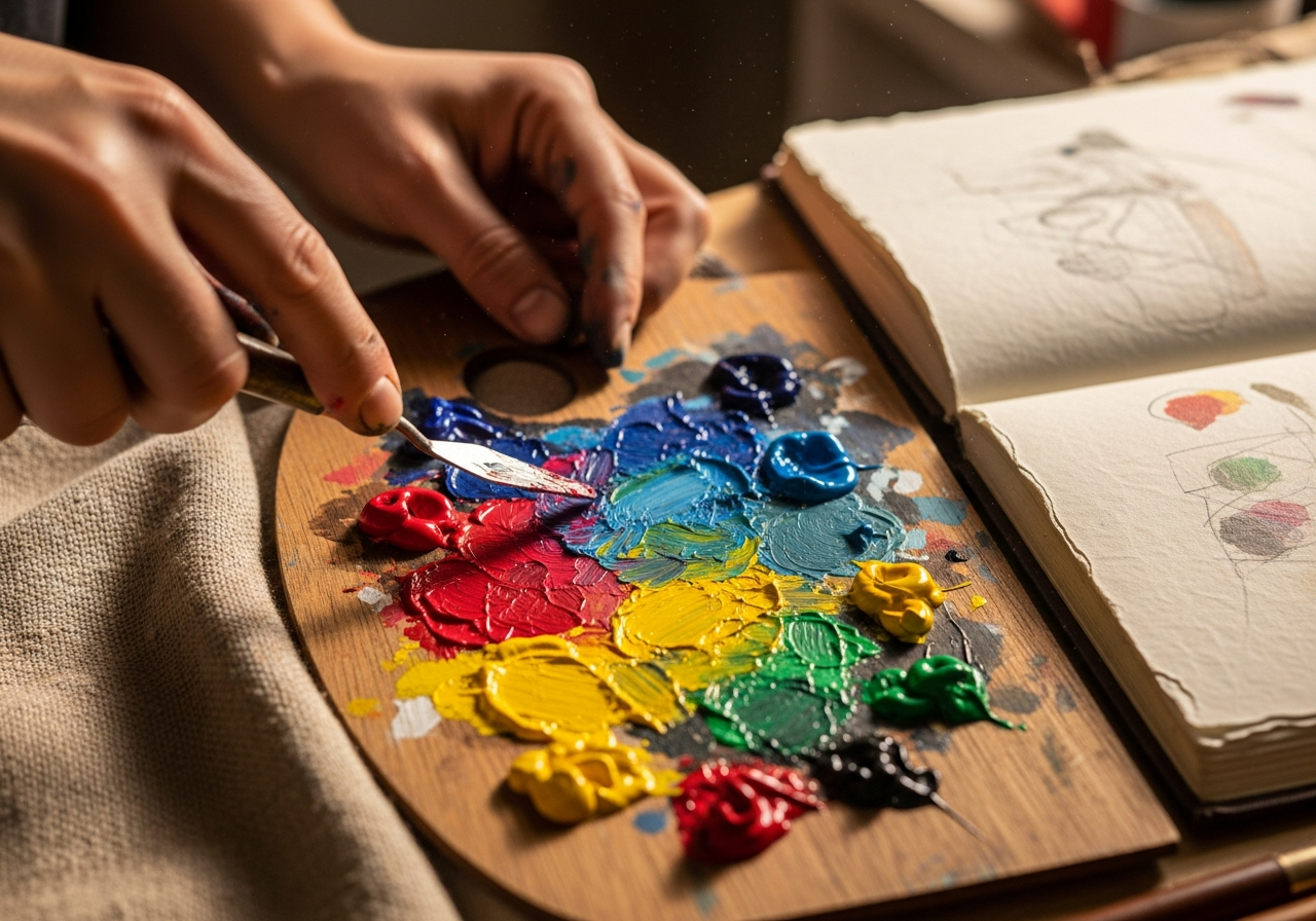 Процесс смешивания красок